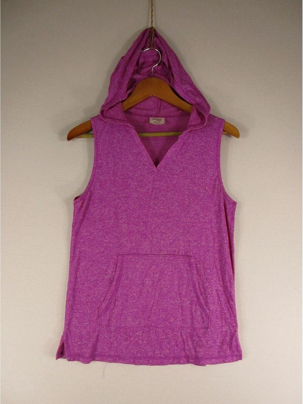 Danskin Now Tank Top Womens S Hooded Sleeveless V-Neck Kangaroo Pocket Pink
